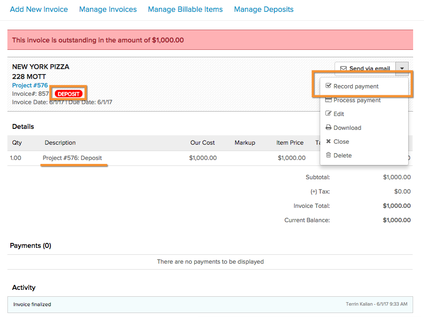 how does knowifys deposits feature work knowify deposit invoice