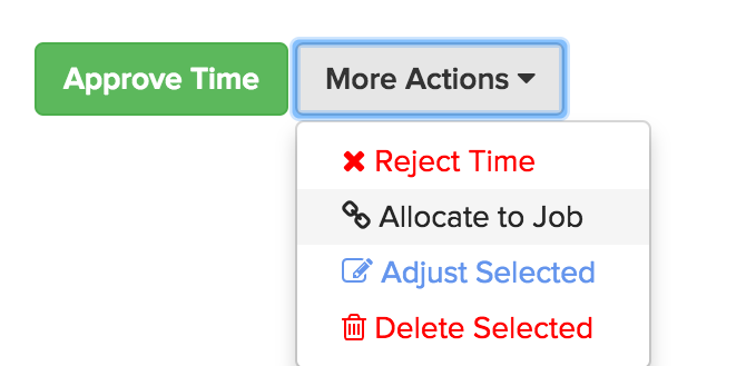 Screenshot closeup of how to allocate time entries to a job in bulk | Release 2.18 | Knowify
