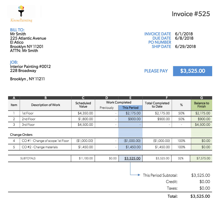 Example of a schedule of values invoice | Construction management software | Knowify