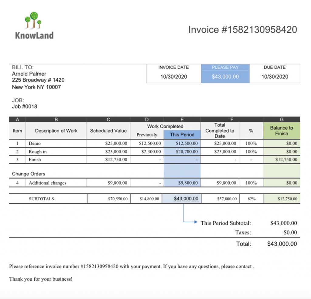 Example of schedule of values invoice | Construction management software | Knowify
