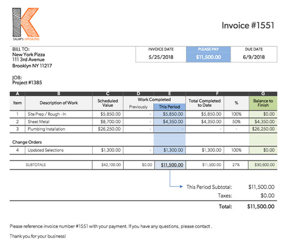 Example of schedule of values invoice | Construction management software | Knowify