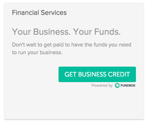 View of financial services card announcing our partnership with Fundbox | Dashboard | Knowify