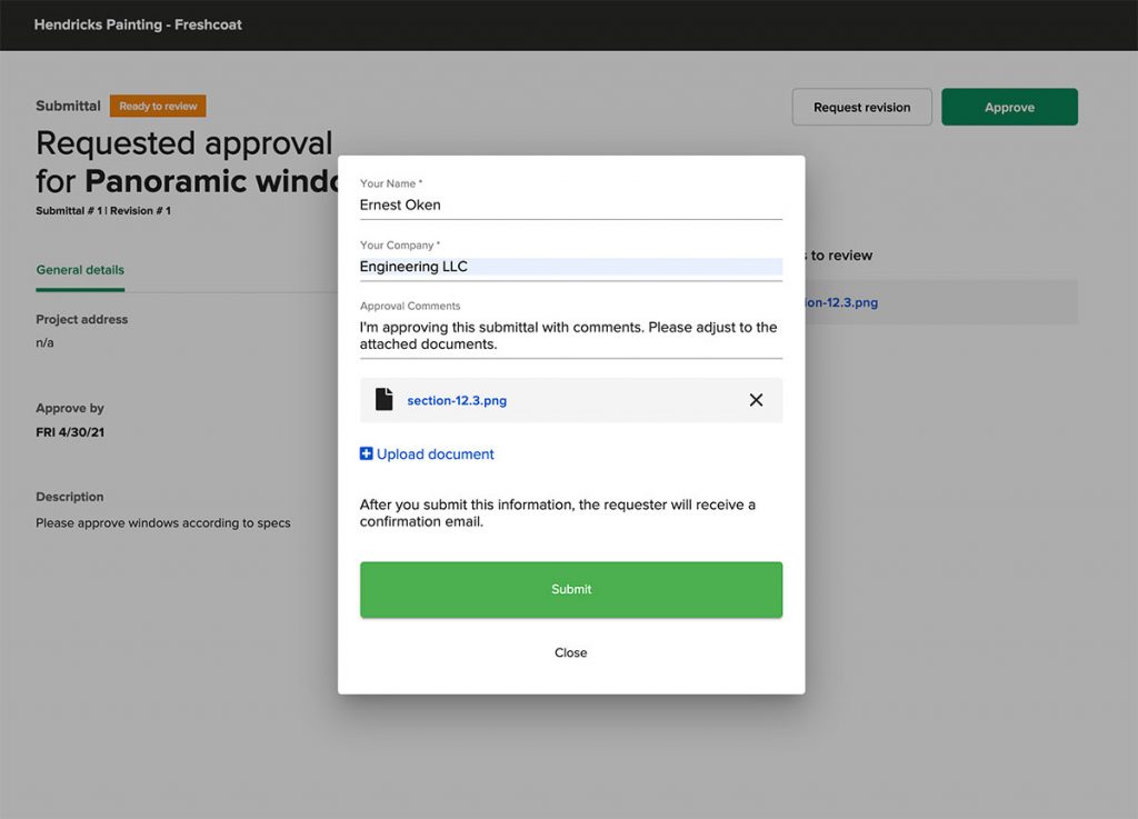 Approval process with attached documents and comments on submittals | Release 3.20 | Knowify