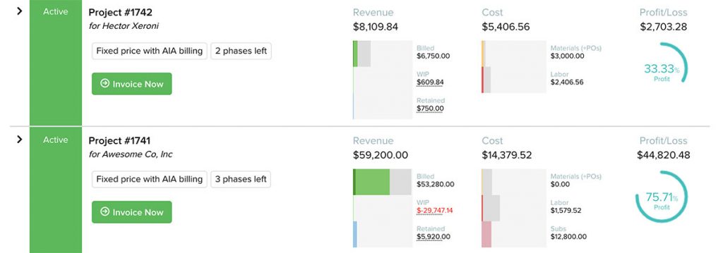 Revenue and cost analytics per job in the Contract jobs section | Work in progress | Knowify