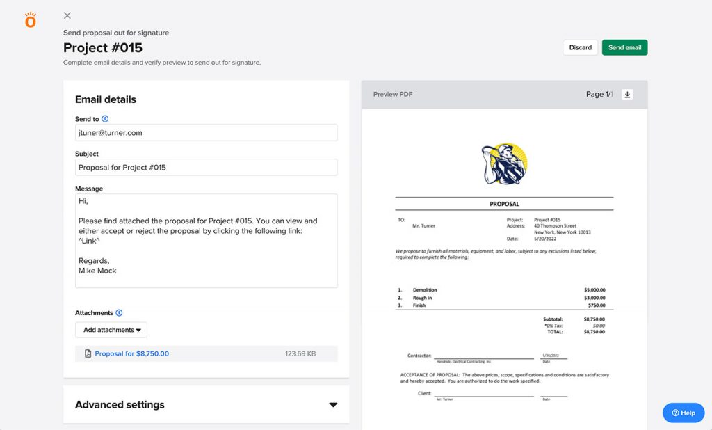 Enhanced experience to send a proposal out for signature | May updates | Knowify