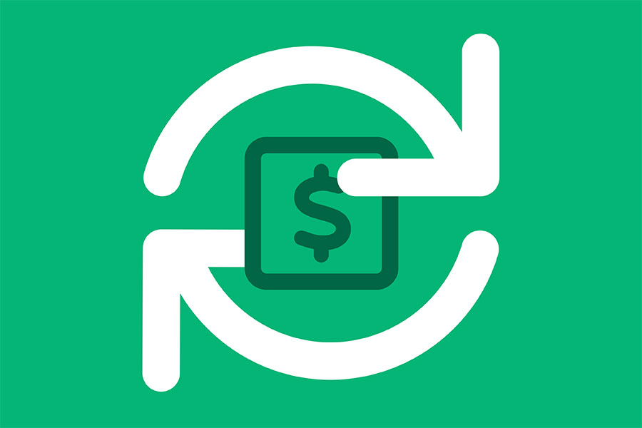 Creative visual using dollar and sync iconography | Construction cashflow | Knowify