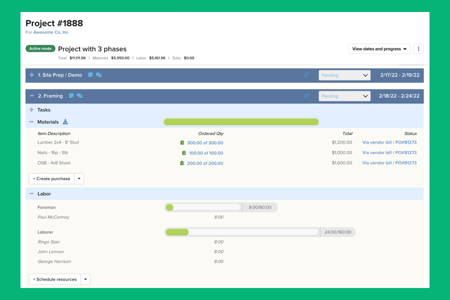 Screenshot of our Plan & Track section for cost tracking | Construction accounting | Knowify