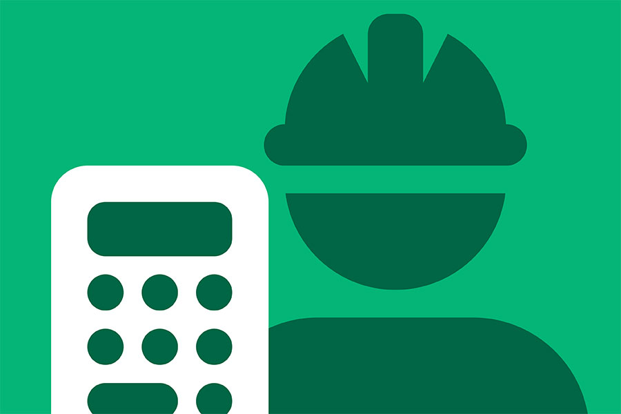 Creative visual using a contractor and calculator iconography | Construction accounting | Knowify