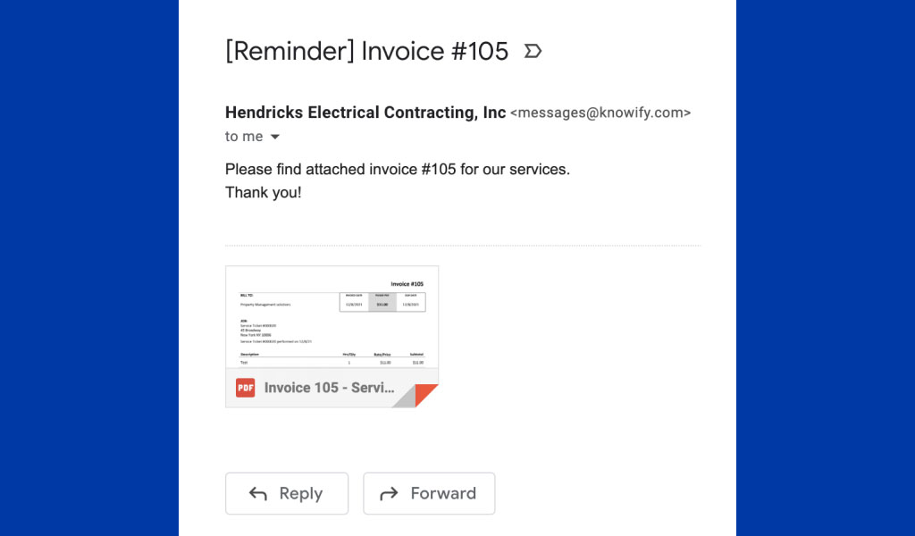 Email example of an invoice reminder | Release 4.1 | Knowify