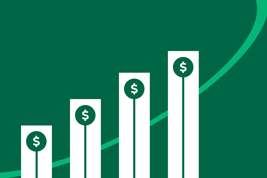 Creative using dollar & graph iconography to show financial growth | Job costing in QuickBooks | Knowify