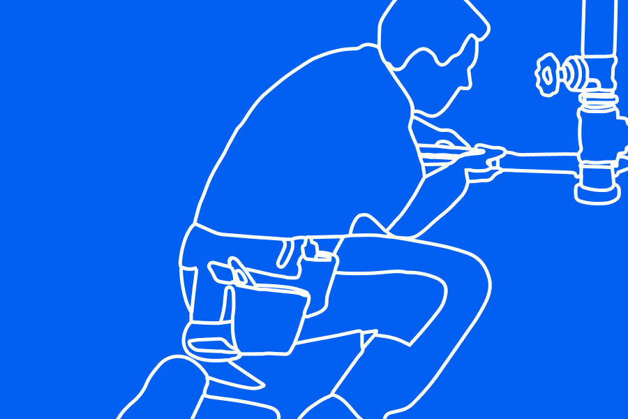 Outlined illustration of a plumbing contractor | Job costing vs. Process costing | Knowify