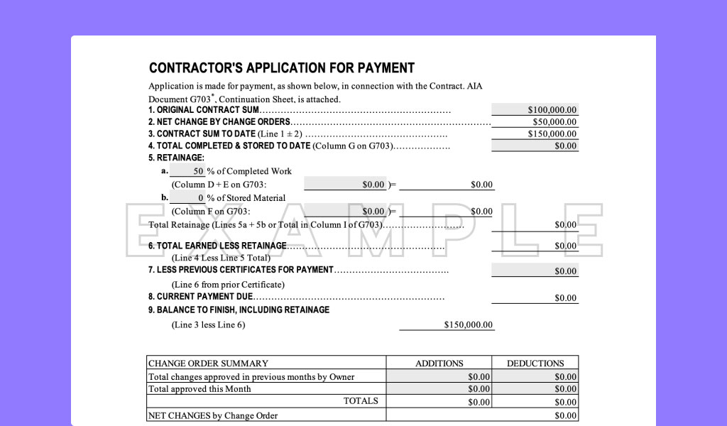 Contractor's application for payment section of the AIA G702 form | How to fill out an AIA G702 form | Knowify
