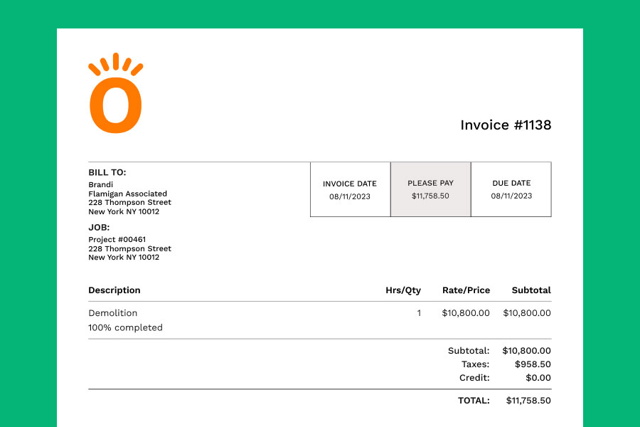 Example of an invoice generated with Knowify | Building a construction invoice | Knowify