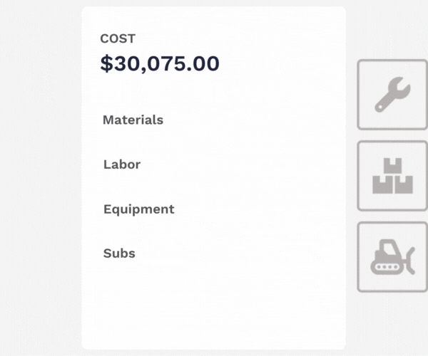 Job costing represented with animated bars for materials, labor, equipment, subs, costs | Features | Knowify