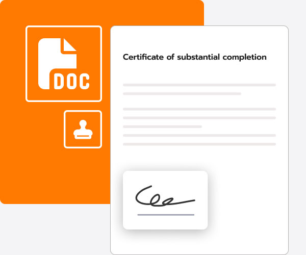 Abstraction of certificate of substantial completion using iconography of a doc file and a stamp | Tools | Knowify