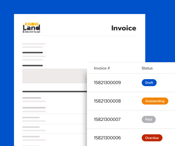 Abstraction of an invoice and closeup of tracking their status in Knowify | Invoicing and payments | Knowify features