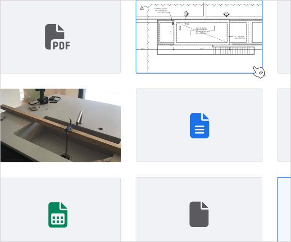 Grid view of the document section displaying thumbnails | Project management | Knowify features
