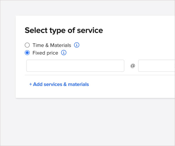Select type of service: Time & Materials or Fixed price | Service work | Knowify features