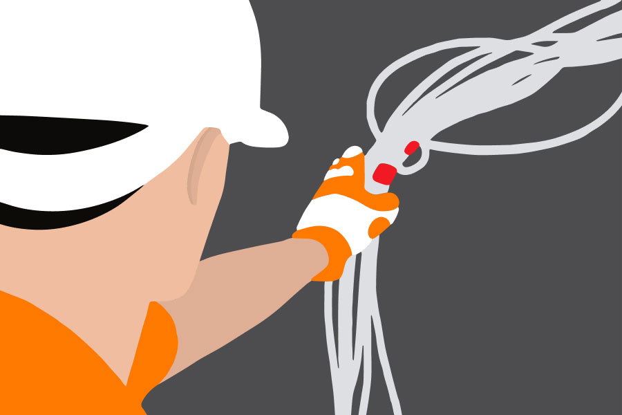 Illustration of an electrical contractor grabbing cables | Electrical contractors guide to job costing | Knowify