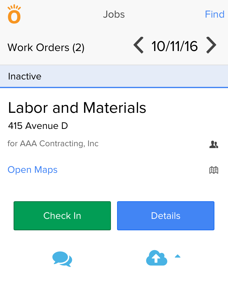 Check-in experience on the smartphone app for a field worker | Time tracking | Knowify