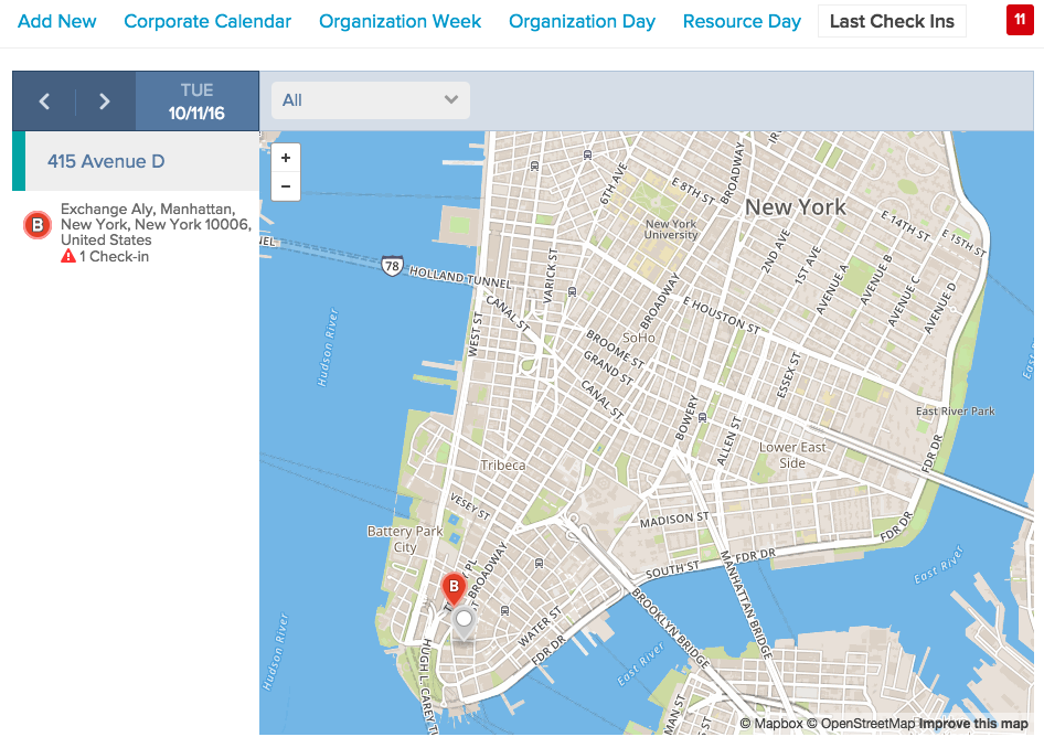 View of the web app displaying recent check-ins on a map | Time tracking | Knowify