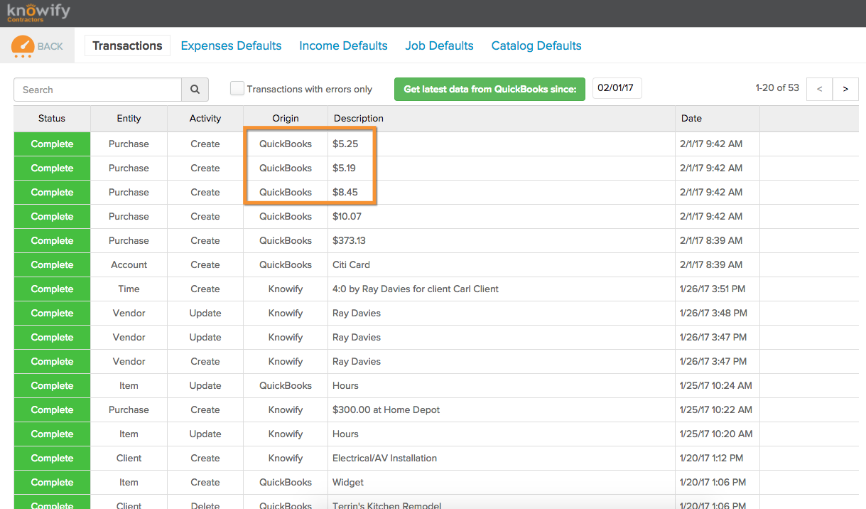 Pulling Credit Card Transactions from QuickBooks Online Knowify