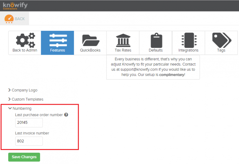 Invoice and PO numbering Knowify